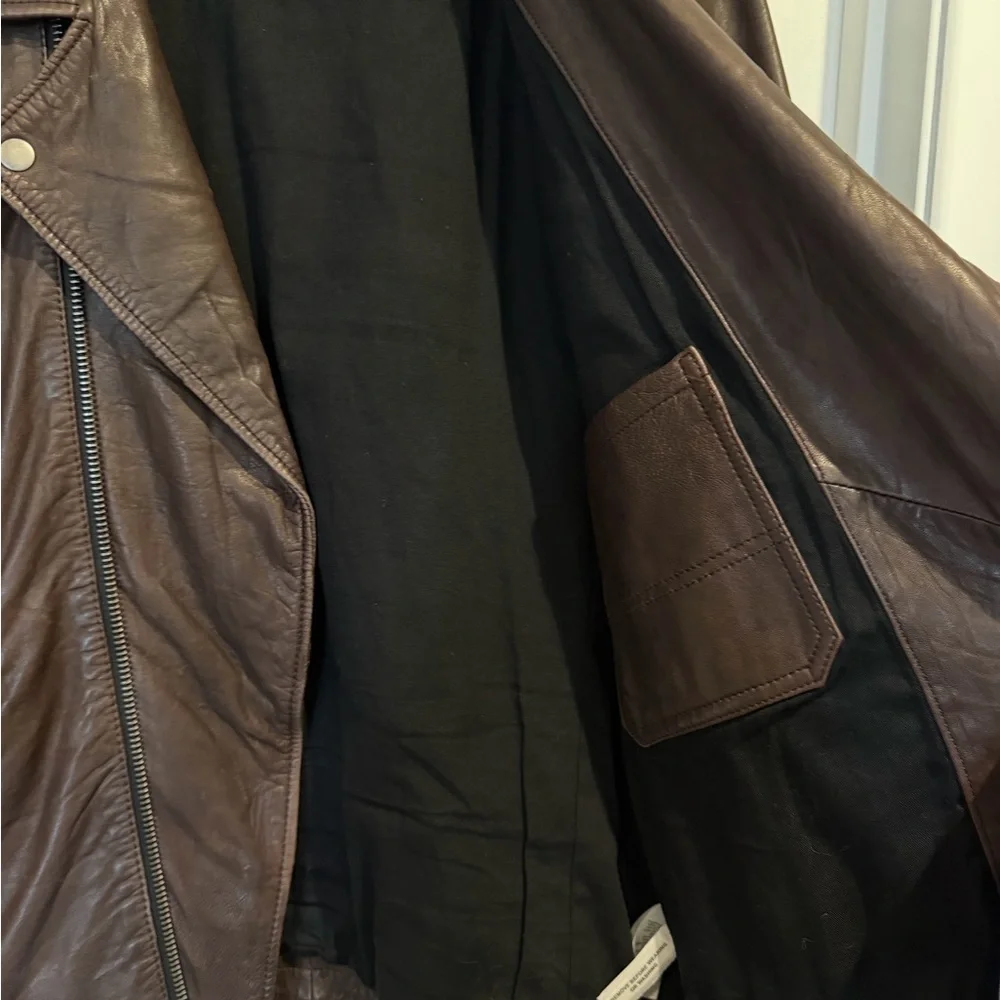 DKNY Dark Brown 100% Lamb Leather Biker Jacket